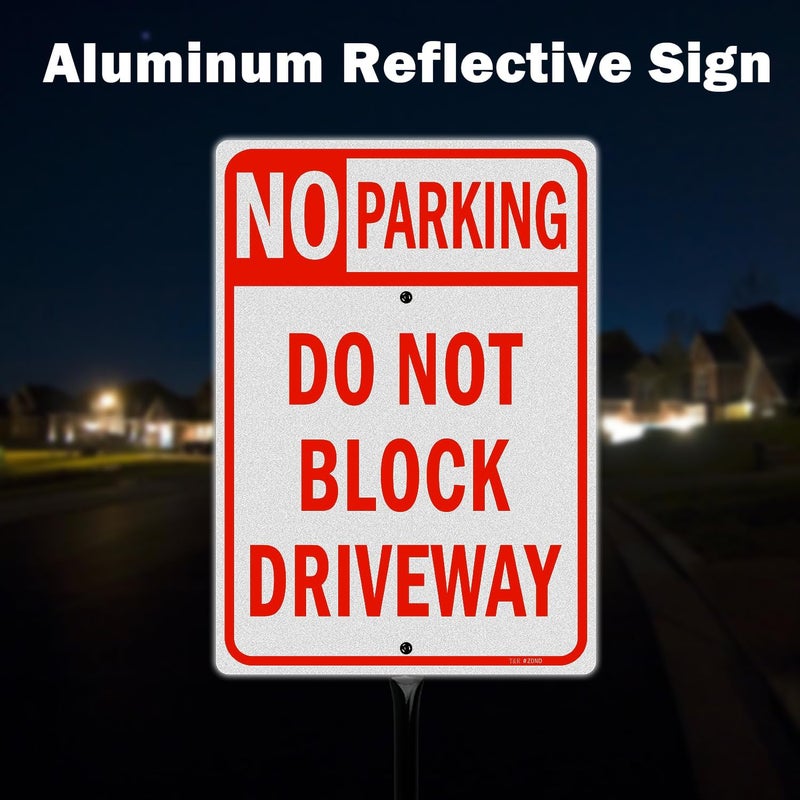 TR Large No Parking Sign Do Not Block Driveway Sign with 54" Stake - 14"x10" .040 Rust Free Aluminum, Reflective, Waterproof and Fade Resistant, 2 pre-drilled holes, Includes Matching Screws & Wrench, Easy to Mount - Image 5
